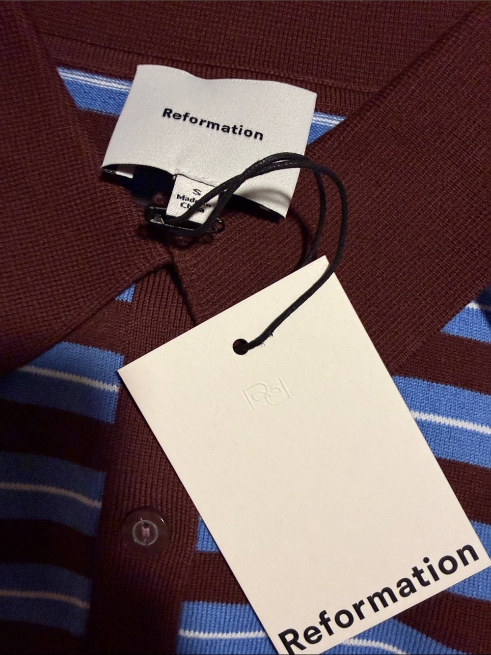 NWT Reformation 🤎💙 Bentley Crop Polo Sweater in Mahogany Multi Strip - Picture 8 of 14